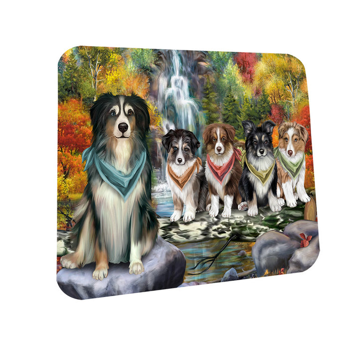 Scenic Waterfall Australian Shepherds Dog Coasters Set of 4 CST49591