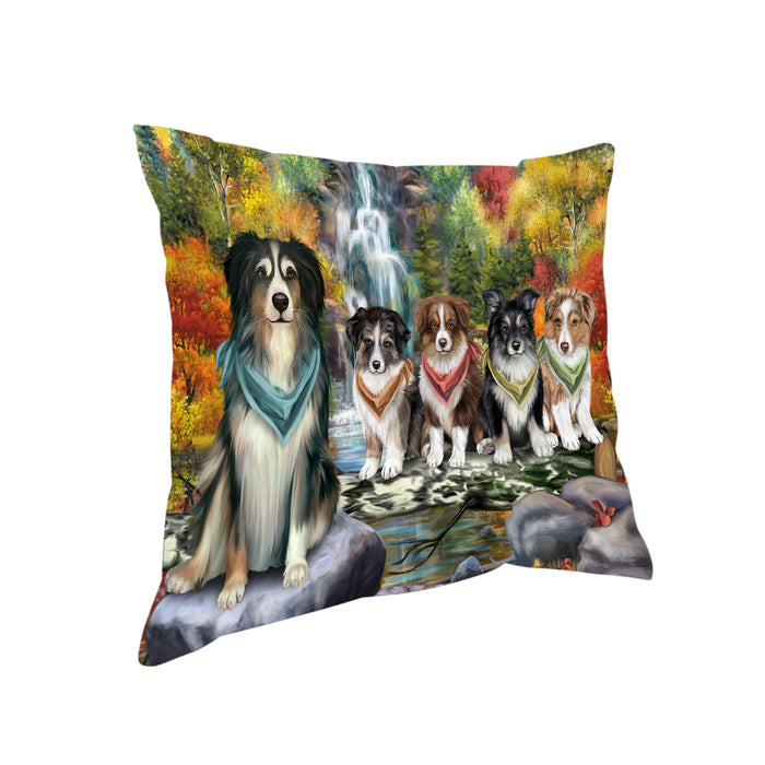 Scenic Waterfall Australian Shepherds Dog Pillow PIL54584