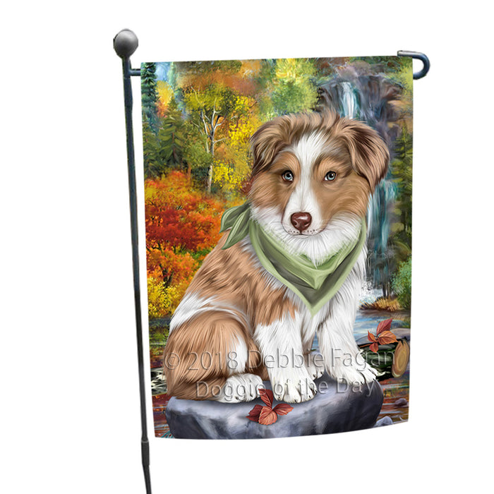 Scenic Waterfall Australian Shepherd Dog Garden Flag GFLG49512