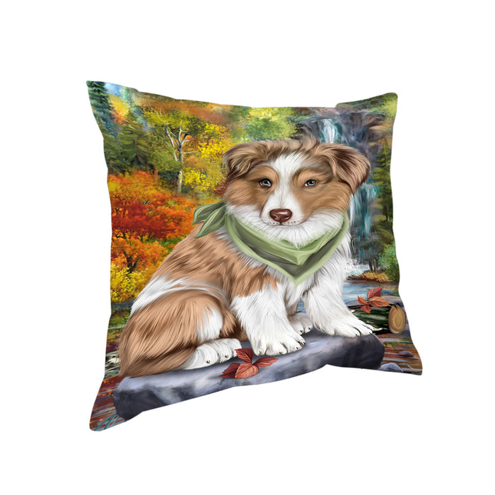 Scenic Waterfall Australian Shepherd Dog Pillow PIL54588