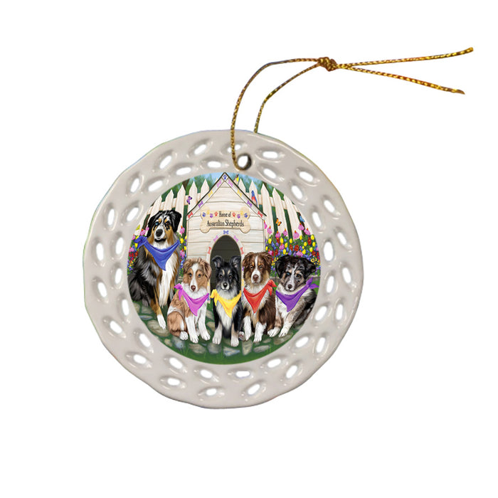 Spring Dog House Australian Shepherds Dog Ceramic Doily Ornament DPOR49773