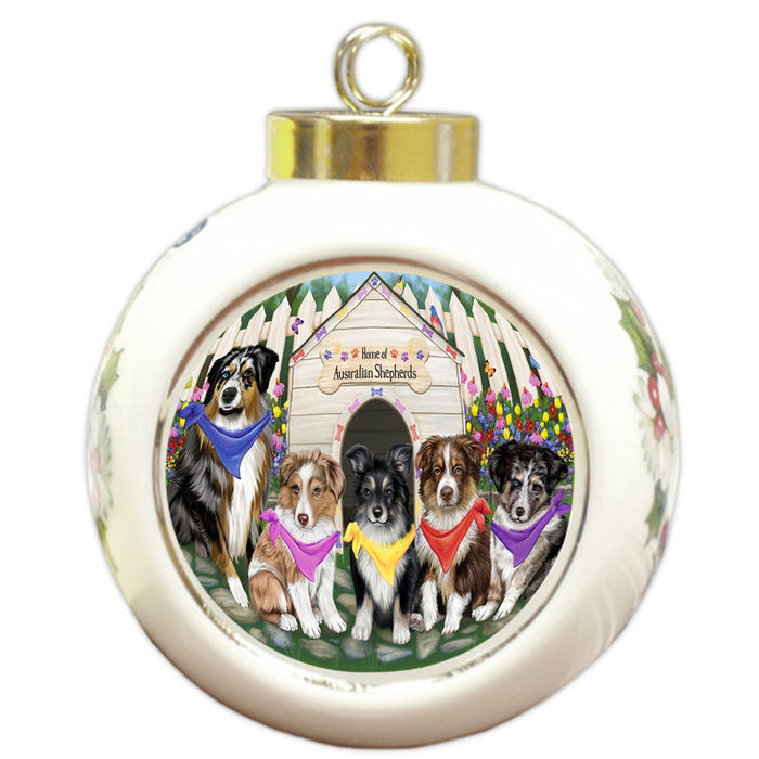 Spring Dog House Australian Shepherds Dog Round Ball Christmas Ornament RBPOR49773