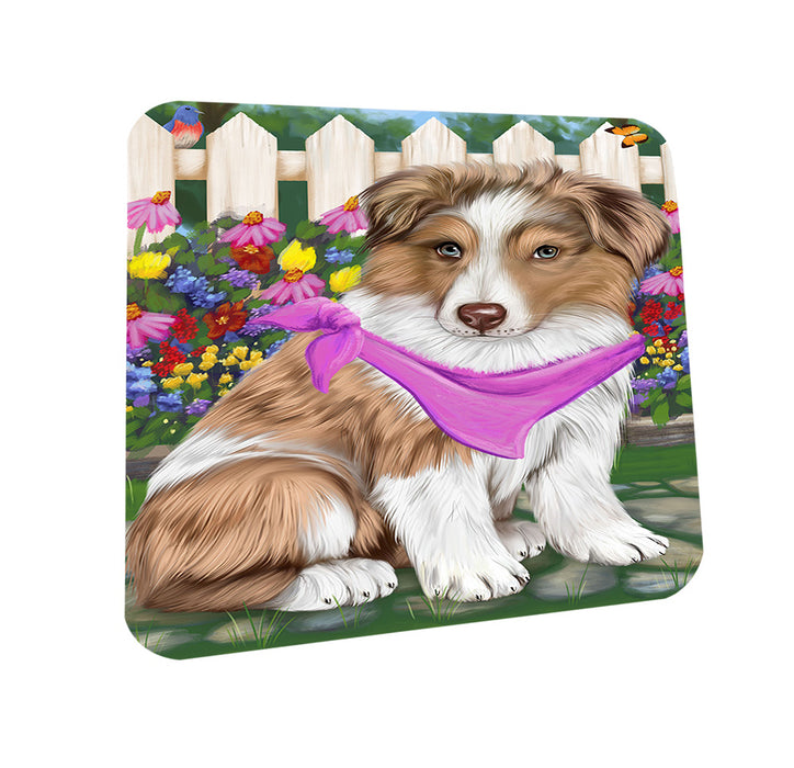 Spring Floral Australian Shepherd Dog Coasters Set of 4 CST49734