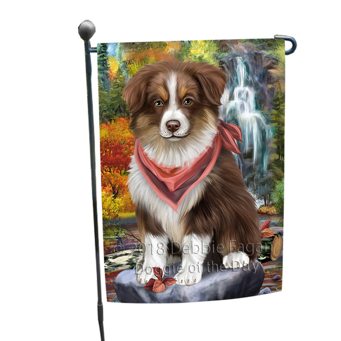 Scenic Waterfall Australian Shepherd Dog Garden Flag GFLG49514