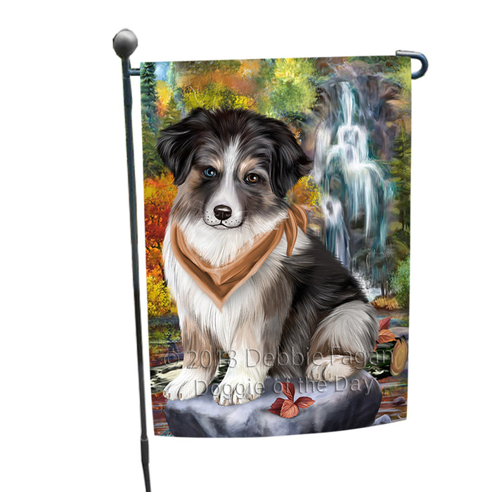 Scenic Waterfall Australian Shepherd Dog Garden Flag GFLG49515