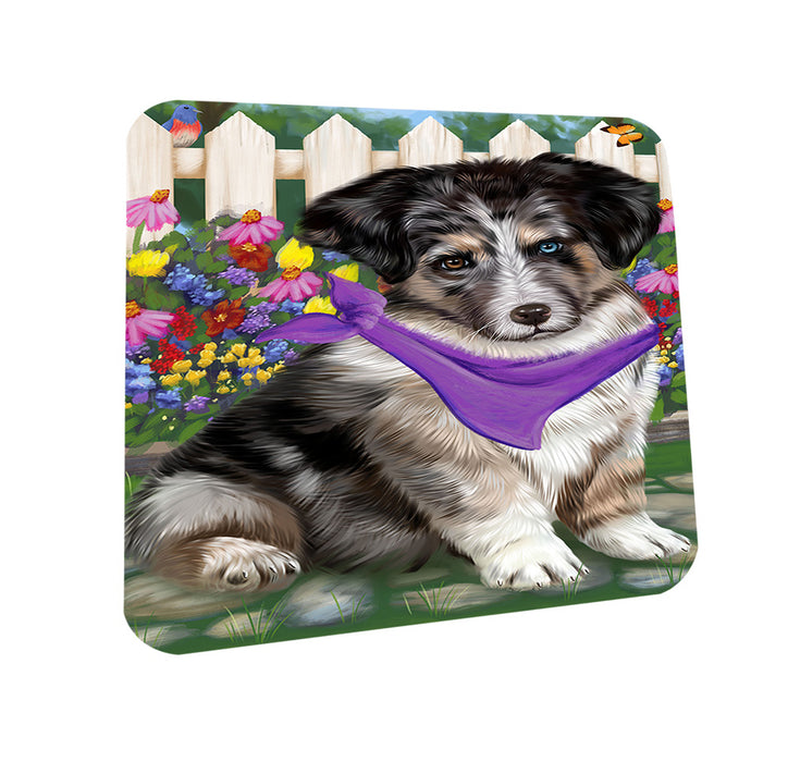 Spring Floral Australian Shepherd Dog Coasters Set of 4 CST49736