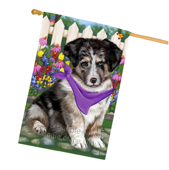 Spring Floral Australian Shepherd Dog House Flag FLG49742