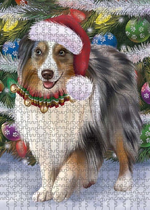 Trotting in the Snow Australian Shepherd Dog Puzzle with Photo Tin PUZL89836