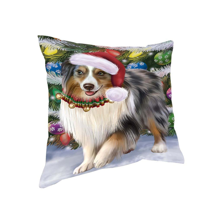 Trotting in the Snow Australian Shepherd Dog Pillow PIL70560