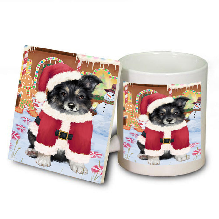 Christmas Gingerbread House Candyfest Australian Shepherd Dog Mug and Coaster Set MUC56145