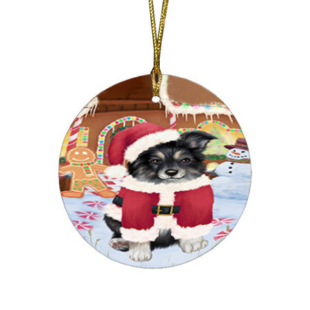 Christmas Gingerbread House Candyfest Australian Shepherd Dog Round Flat Christmas Ornament RFPOR56509