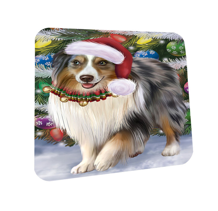 Trotting in the Snow Australian Shepherd Dog Coasters Set of 4 CST55366
