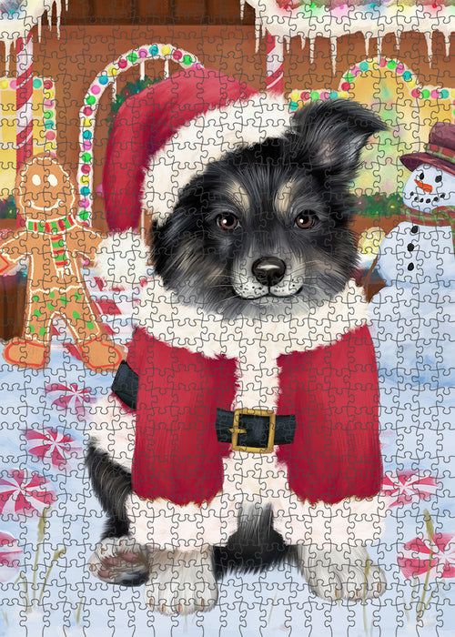Christmas Gingerbread House Candyfest Australian Shepherd Dog Puzzle with Photo Tin PUZL92812