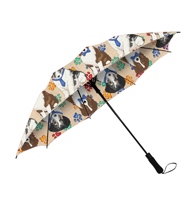 Rainbow Paw Print Australian Shepherd Dogs Blue Semi-Automatic Foldable Umbrella