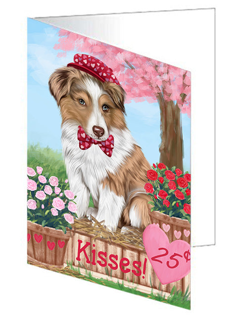Rosie 25 Cent Kisses Australian Shepherd Dog Handmade Artwork Assorted Pets Greeting Cards and Note Cards with Envelopes for All Occasions and Holiday Seasons GCD71798