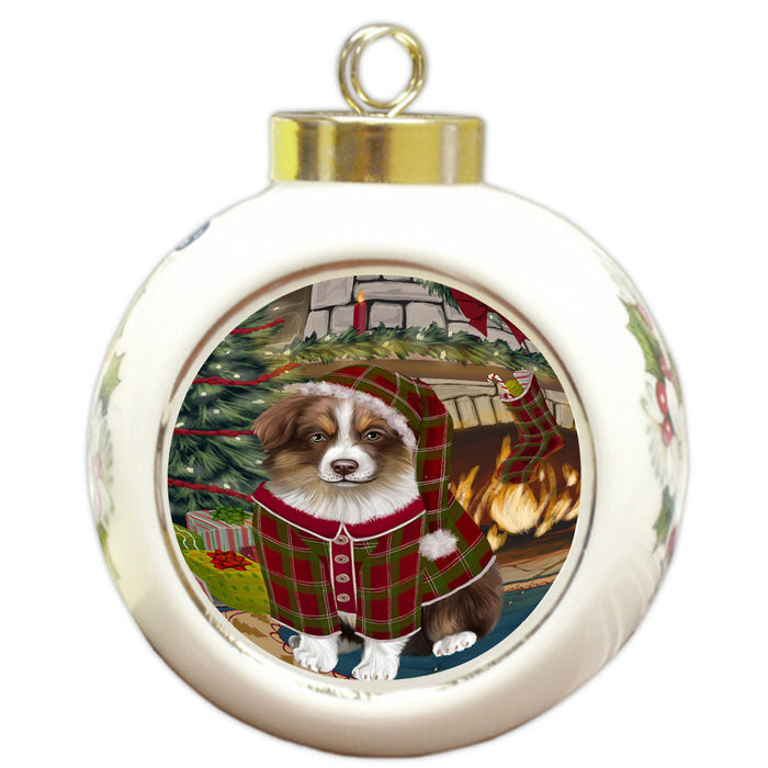 The Stocking was Hung Australian Shepherd Dog Round Ball Christmas Ornament RBPOR55536
