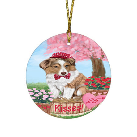 Rosie 25 Cent Kisses Australian Shepherd Dog Round Flat Christmas Ornament RFPOR56117