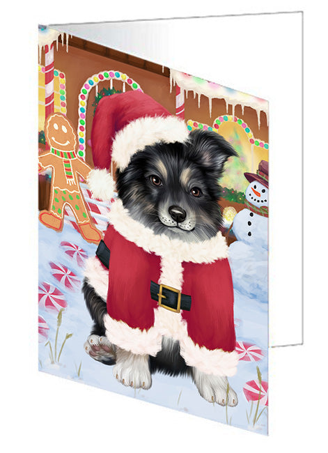 Christmas Gingerbread House Candyfest Australian Shepherd Dog Handmade Artwork Assorted Pets Greeting Cards and Note Cards with Envelopes for All Occasions and Holiday Seasons GCD72974