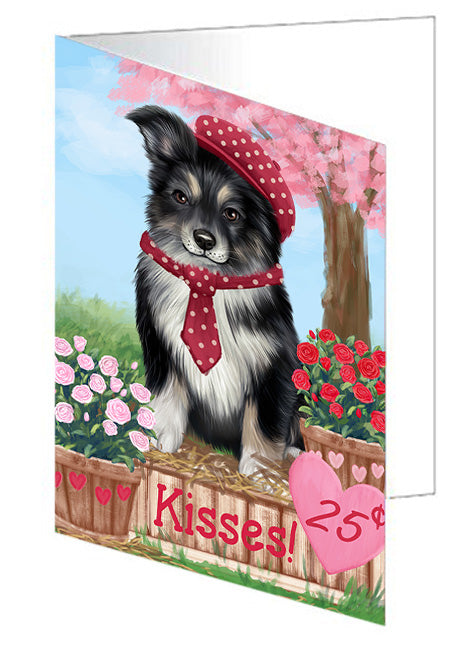 Rosie 25 Cent Kisses Australian Shepherd Dog Handmade Artwork Assorted Pets Greeting Cards and Note Cards with Envelopes for All Occasions and Holiday Seasons GCD71801