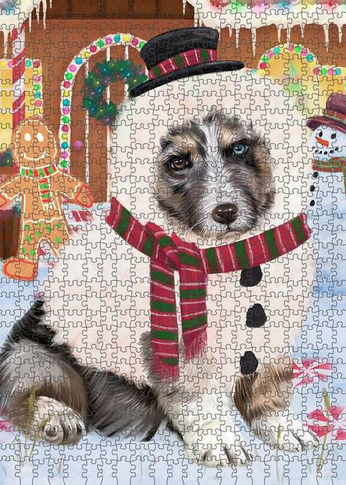 Christmas Gingerbread House Candyfest Australian Shepherd Dog Puzzle with Photo Tin PUZL92816