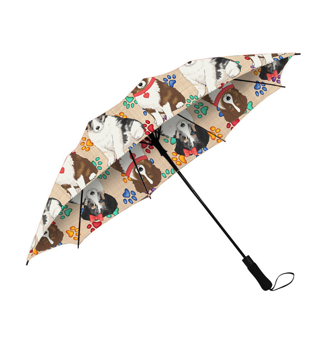 Rainbow Paw Print Australian Shepherd Dogs Red Semi-Automatic Foldable Umbrella