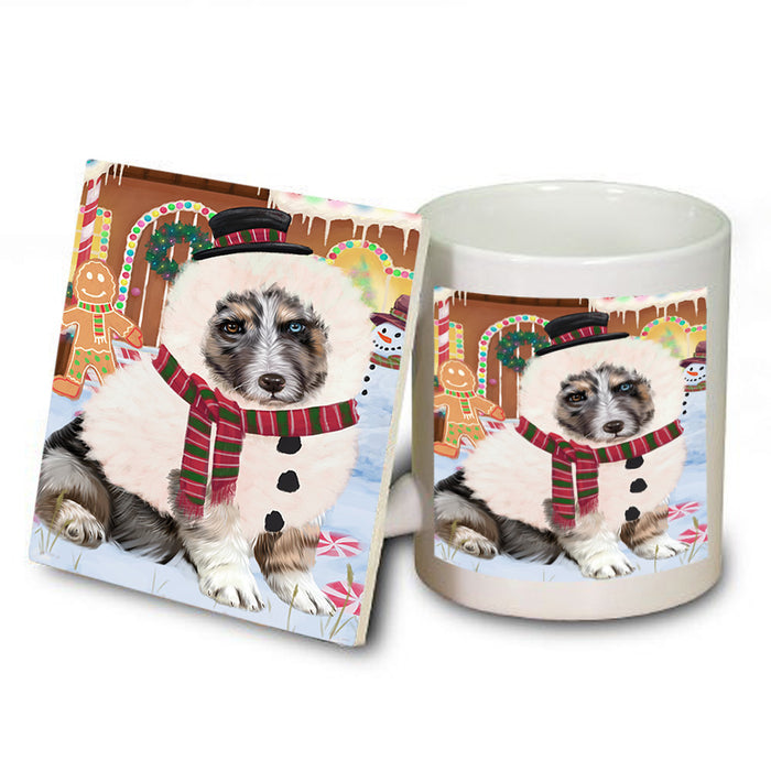 Christmas Gingerbread House Candyfest Australian Shepherd Dog Mug and Coaster Set MUC56146