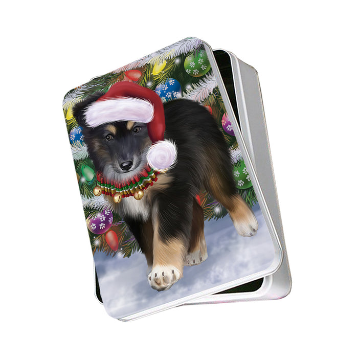 Trotting in the Snow Australian Shepherd Dog Photo Storage Tin PITN55352