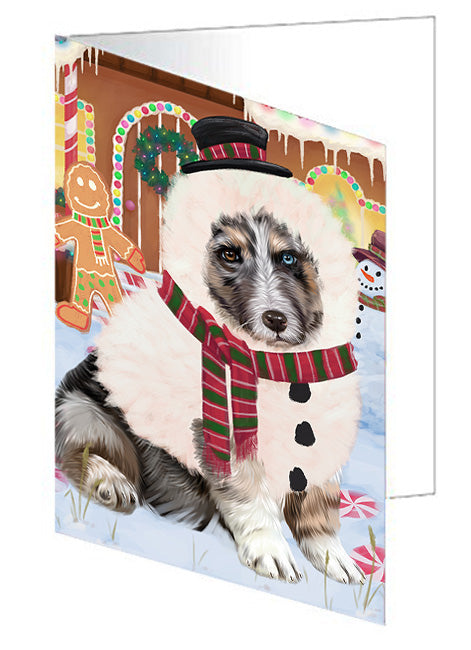 Christmas Gingerbread House Candyfest Australian Shepherd Dog Handmade Artwork Assorted Pets Greeting Cards and Note Cards with Envelopes for All Occasions and Holiday Seasons GCD72977