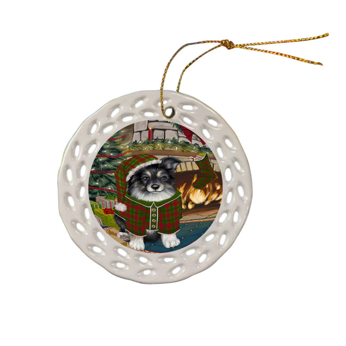 The Stocking was Hung Australian Shepherd Dog Ceramic Doily Ornament DPOR55537