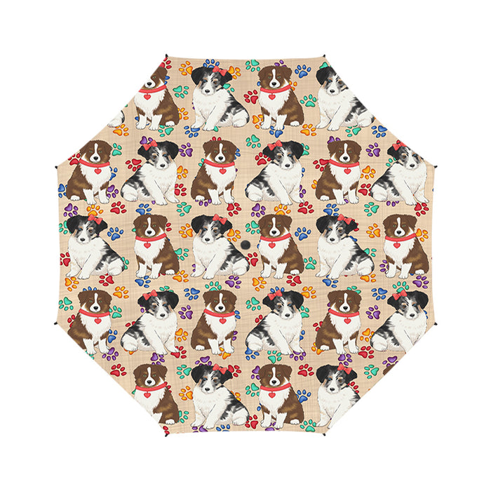 Rainbow Paw Print Australian Shepherd Dogs Red Semi-Automatic Foldable Umbrella