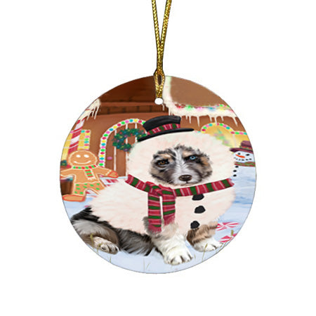 Christmas Gingerbread House Candyfest Australian Shepherd Dog Round Flat Christmas Ornament RFPOR56510
