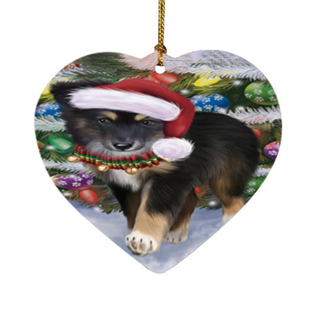 Trotting in the Snow Australian Shepherd Dog Heart Christmas Ornament HPOR55765