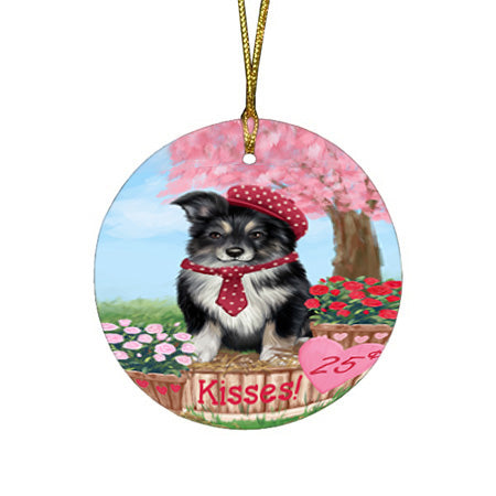 Rosie 25 Cent Kisses Australian Shepherd Dog Round Flat Christmas Ornament RFPOR56118
