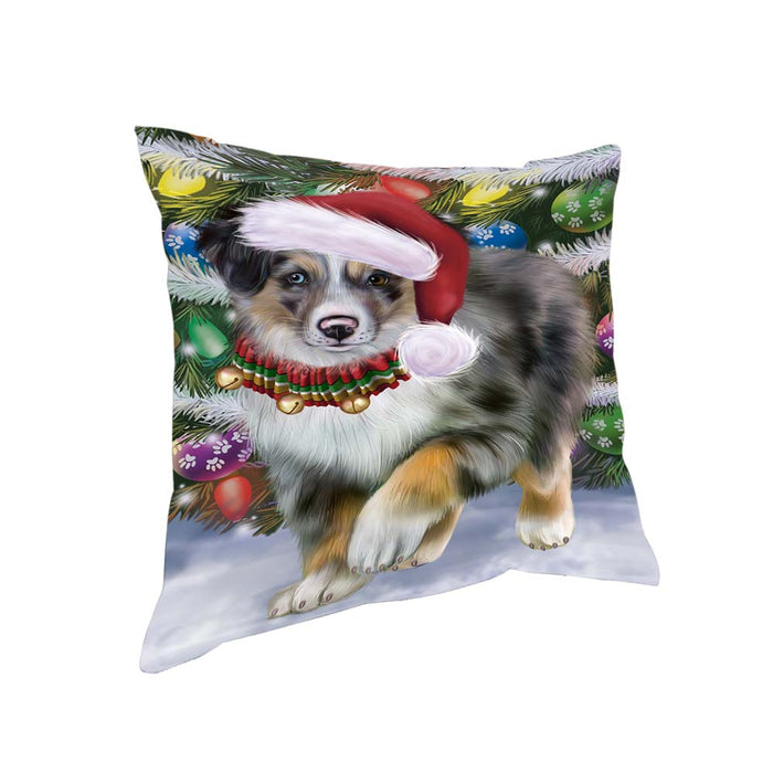 Trotting in the Snow Australian Shepherd Dog Pillow PIL70568