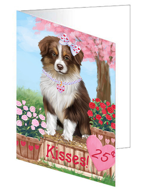 Rosie 25 Cent Kisses Australian Shepherd Dog Handmade Artwork Assorted Pets Greeting Cards and Note Cards with Envelopes for All Occasions and Holiday Seasons GCD71804