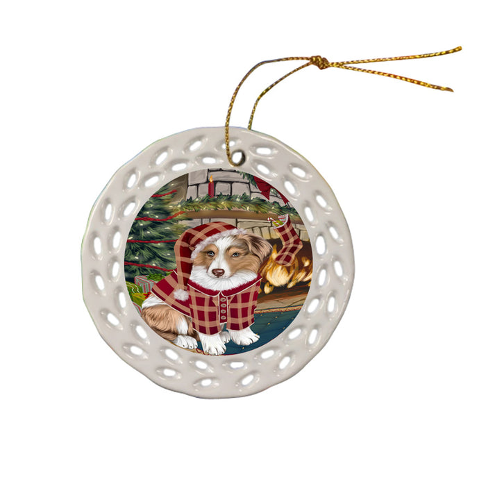 The Stocking was Hung Australian Shepherd Dog Ceramic Doily Ornament DPOR55538