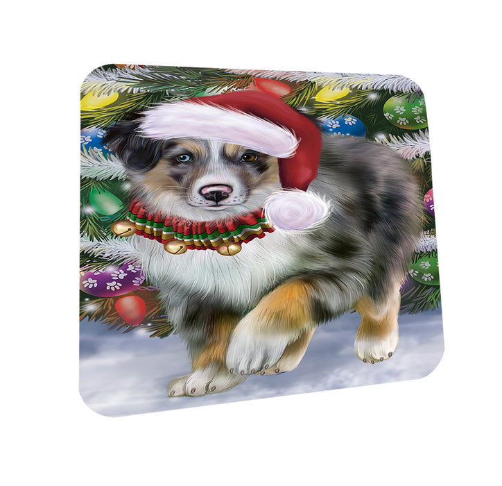 Trotting in the Snow Australian Shepherd Dog Coasters Set of 4 CST55368