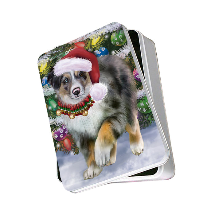 Trotting in the Snow Australian Shepherd Dog Photo Storage Tin PITN55353