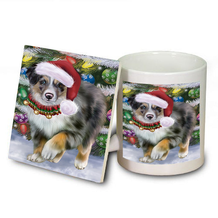Trotting in the Snow Australian Shepherd Dog Mug and Coaster Set MUC55402