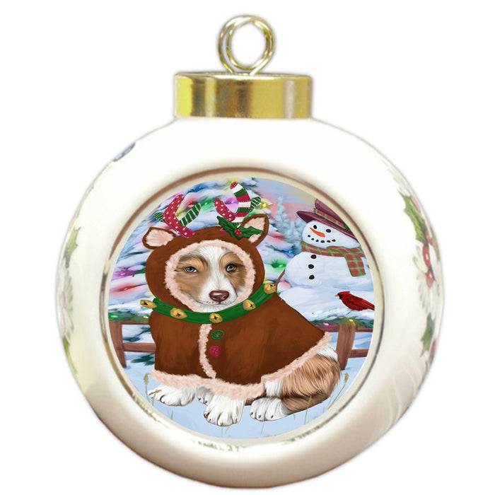 Christmas Gingerbread House Candyfest Australian Shepherd Dog Round Ball Christmas Ornament RBPOR56511