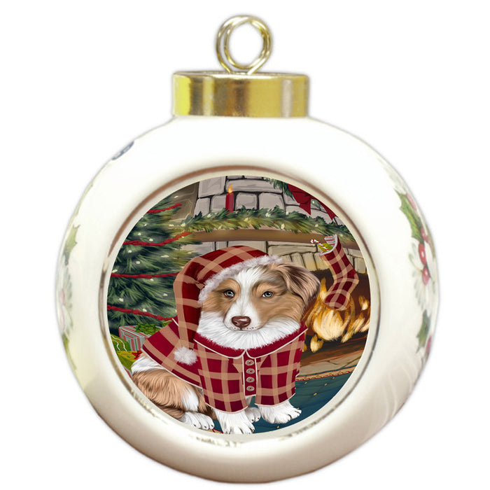 The Stocking was Hung Australian Shepherd Dog Round Ball Christmas Ornament RBPOR55538