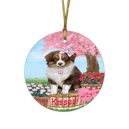 Rosie 25 Cent Kisses Australian Shepherd Dog Round Flat Christmas Ornament RFPOR56119