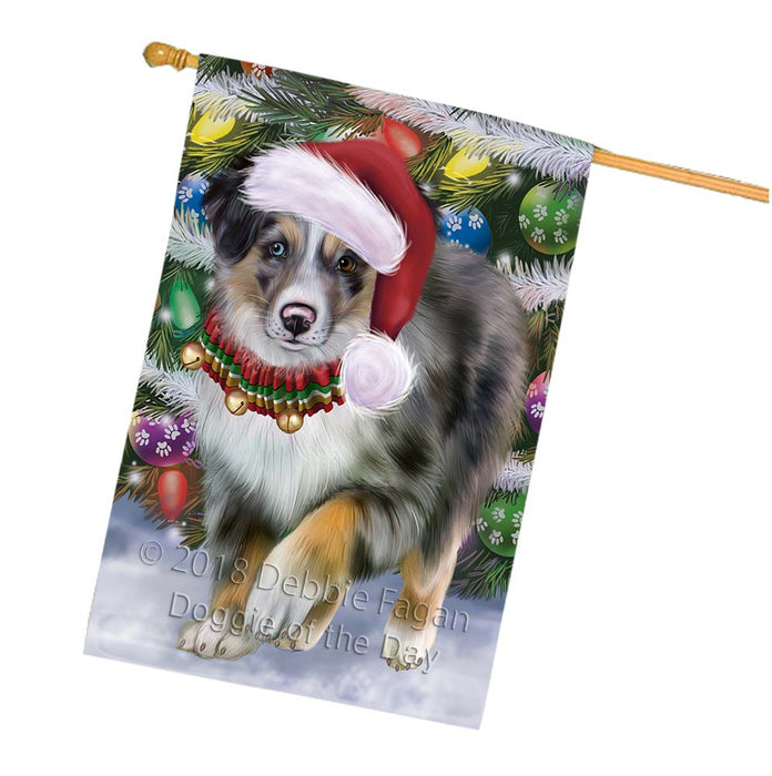 Trotting in the Snow Australian Shepherd Dog House Flag FLG55839