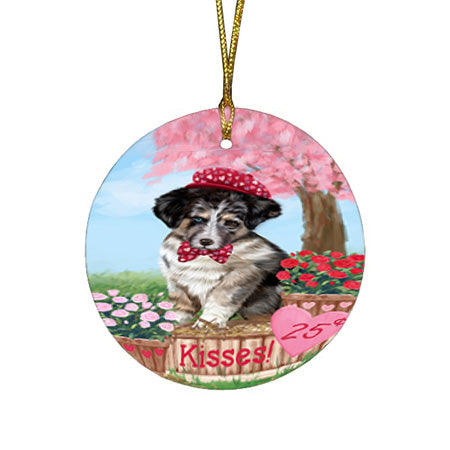 Rosie 25 Cent Kisses Australian Shepherd Dog Round Flat Christmas Ornament RFPOR56120