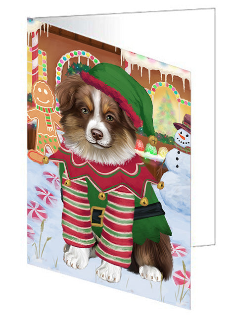 Christmas Gingerbread House Candyfest Australian Shepherd Dog Handmade Artwork Assorted Pets Greeting Cards and Note Cards with Envelopes for All Occasions and Holiday Seasons GCD72983