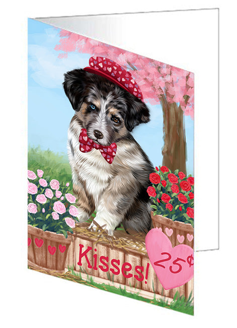 Rosie 25 Cent Kisses Australian Shepherd Dog Handmade Artwork Assorted Pets Greeting Cards and Note Cards with Envelopes for All Occasions and Holiday Seasons GCD71807