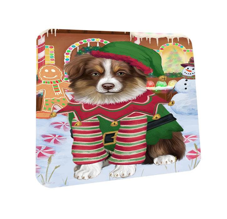 Christmas Gingerbread House Candyfest Australian Shepherd Dog Coasters Set of 4 CST56114