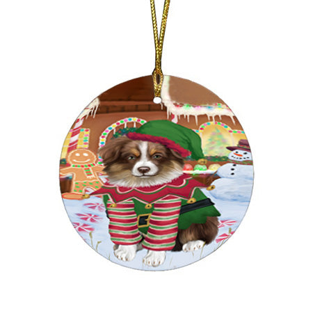 Christmas Gingerbread House Candyfest Australian Shepherd Dog Round Flat Christmas Ornament RFPOR56512