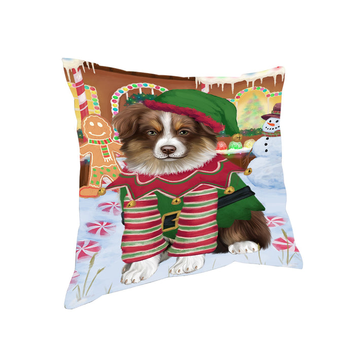 Christmas Gingerbread House Candyfest Australian Shepherd Dog Pillow PIL78916