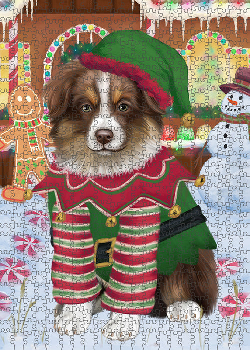 Christmas Gingerbread House Candyfest Australian Shepherd Dog Puzzle with Photo Tin PUZL92824